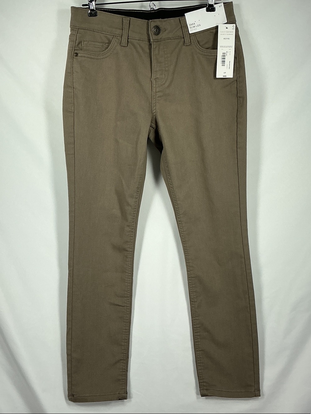 NWT Liz Claiborne Sara Slim Leg Pants 4P Walnut Mid Rise Secretly Slimming